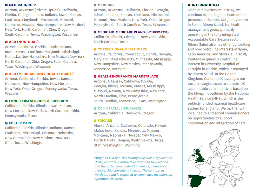 2018 map of Centene products.