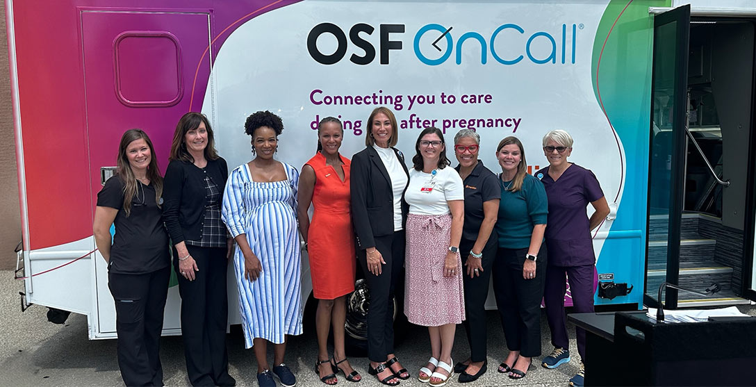 Meridian and OSF HealthCare officials gathered for the OSF OnCall Connect pregnancy and postpartum mobile unit Blessing Ceremony on July 15, 2025, at Dream Center Peoria.