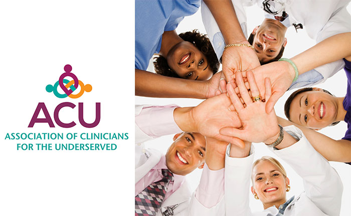 ACU logo and people overlapping their hands in unity