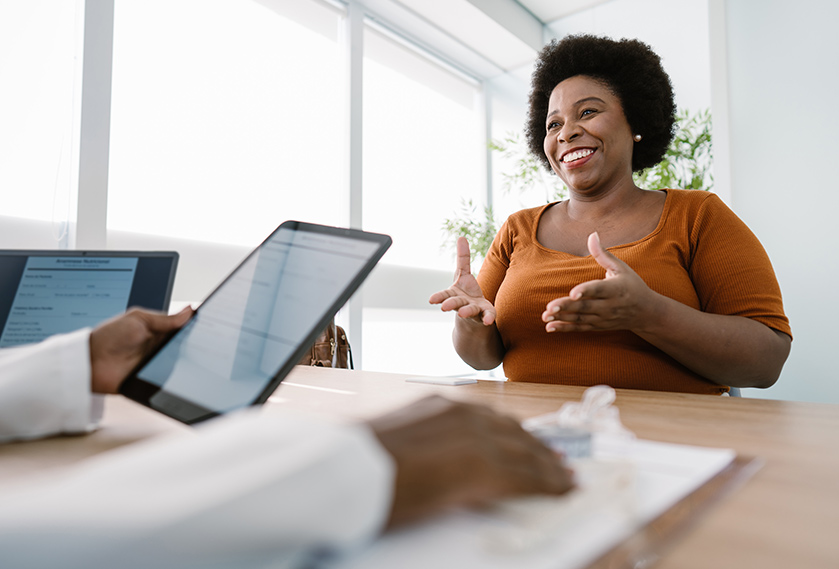 Woman in doctor's office during consultation