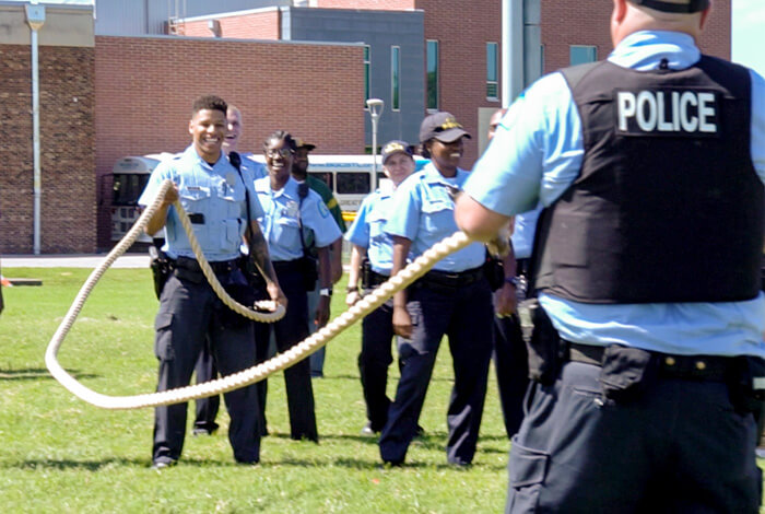 police officers participate in team games