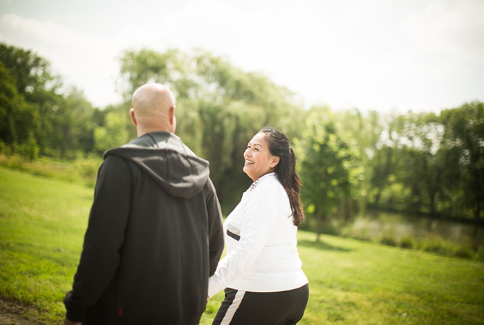 couple walking in park