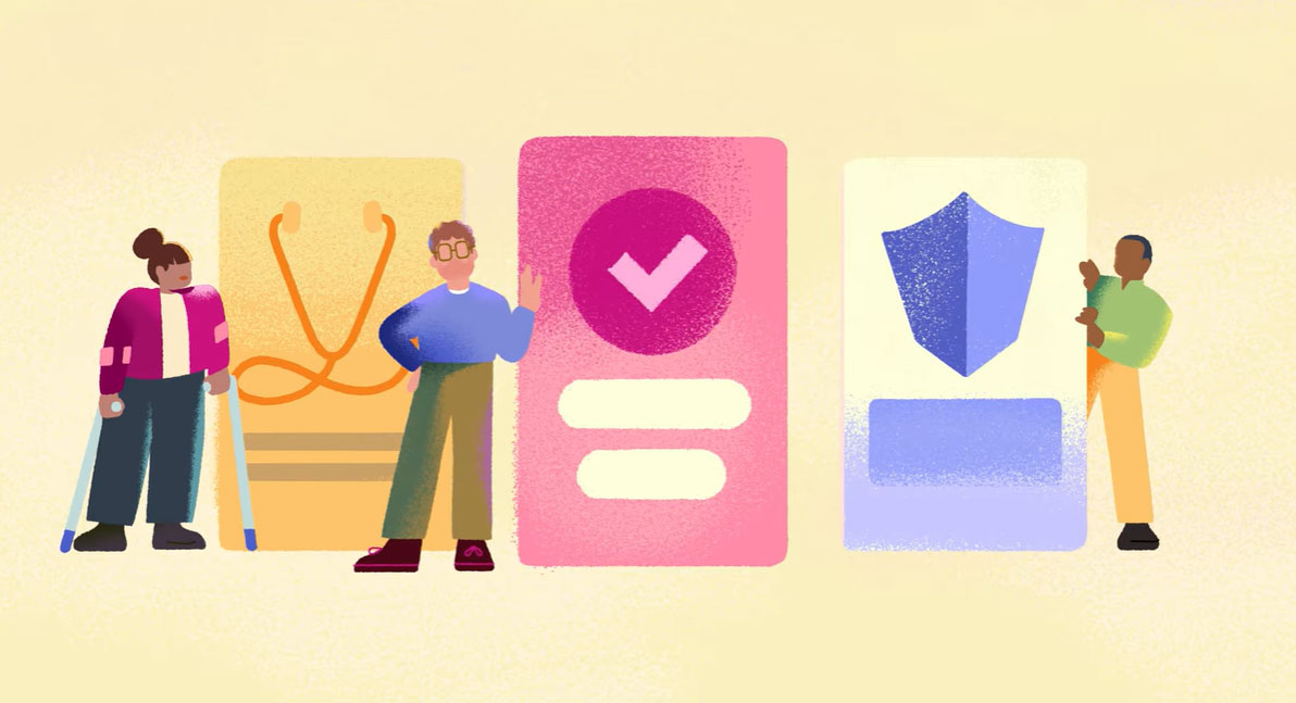 graphic illustration of people with insurance cards