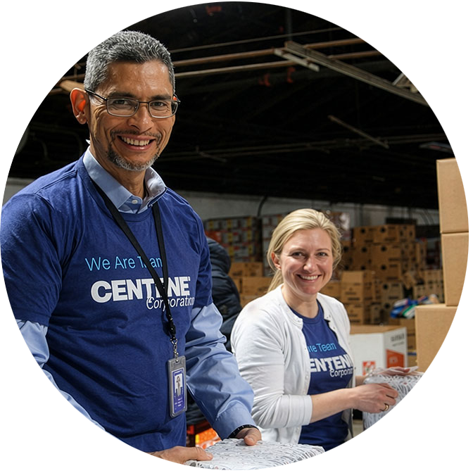 two centene employees volunteering time